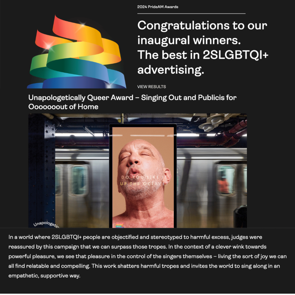 Singing Out & Publicis Agency win Pride Advertising and Marketing Awards!